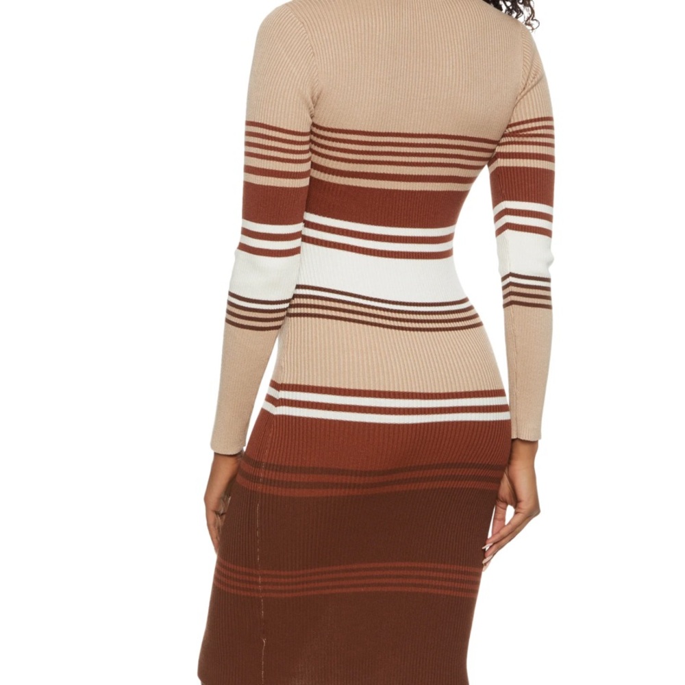 Striped Faux Button Front Midi Sweater Dress - Picture 3 of 7